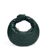 Dina Candy Knotted Intrecciato Vegan Leather Bag Dark Green