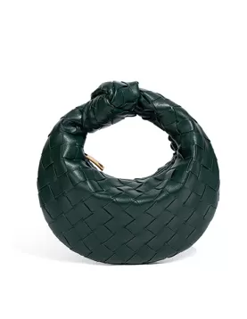 Dina Candy Knotted Intrecciato Vegan Leather Bag Dark Green