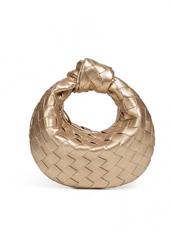 Dina Candy Knotted Intrecciato Vegan Leather Bag Gold