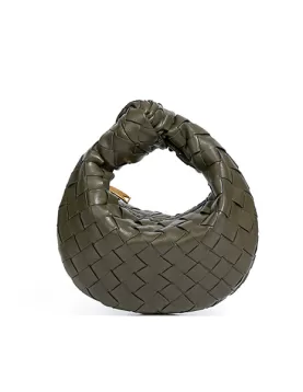 Dina Candy Knotted Intrecciato Vegan Leather Bag Olive Green