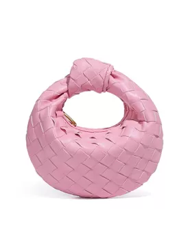 Dina Candy Knotted Intrecciato Vegan Leather Bag Pink