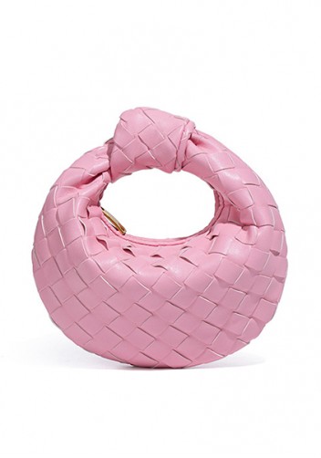 Dina Candy Knotted Intrecciato Vegan Leather Bag Pink