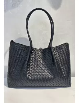 Mia Gallery Woven Leather Shoulder Large Bag Black