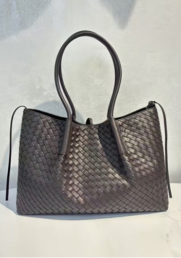 Mia Gallery Woven Leather Shoulder Large Bag Coffee