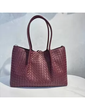 Mia Gallery Woven Leather Shoulder Large Bag Wine