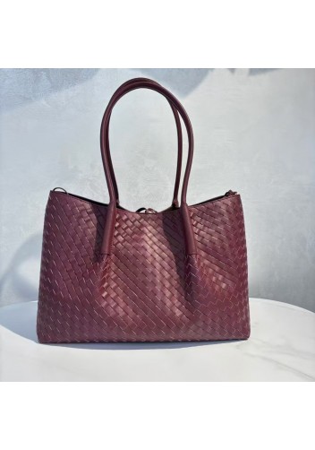 Mia Gallery Woven Leather Shoulder Large Bag Wine