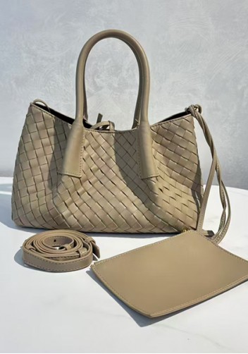 Mia Gallery Woven Leather Shoulder Small Bag Beige