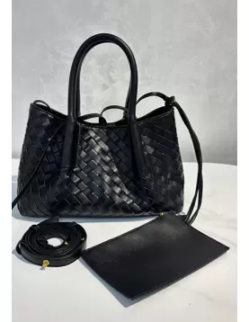 Mia Gallery Woven Leather Shoulder Small Bag Black