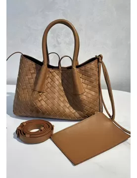 Mia Gallery Woven Leather Shoulder Small Bag Camel