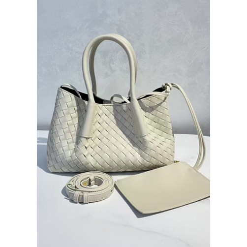 Mia Gallery Woven Leather Shoulder Small Bag Cream