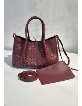 Mia Gallery Woven Leather Shoulder Small Bag Wine