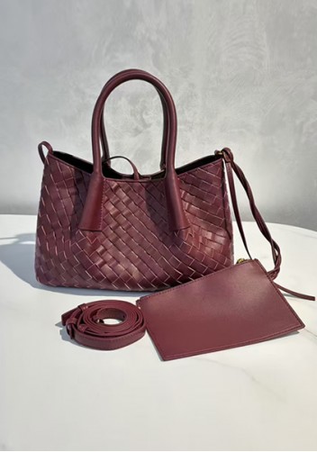 Mia Gallery Woven Leather Shoulder Small Bag Wine