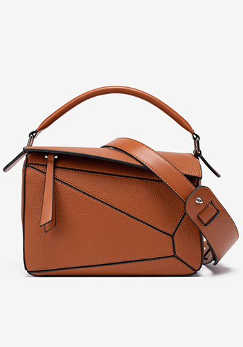 Adrienne Geometry Vegan Leather Shoulder Bag Camel