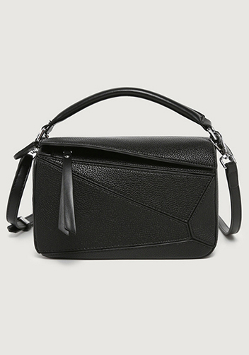 Adrienne Geometry Vegan Leather Shoulder Bag Small Black