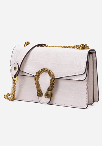 Jess Faux Croc Leather Shoulder Bag White