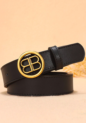 Double B Buckle Leather Belt Black