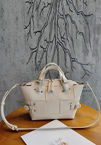 Mia Woven Leather Slim Shoulder Strap Bag Cream